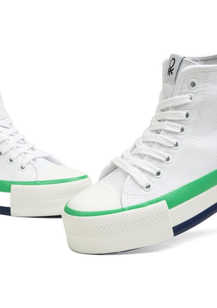 Benetton® | BN-30944 - 3114 Beyaz Yesil - Kadın Spor Ayakkabı