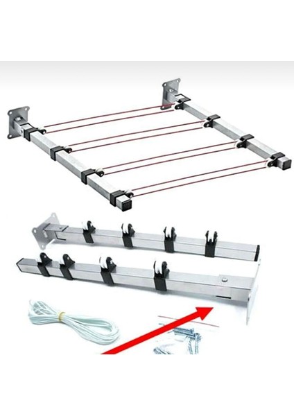 Duvara Monteli Çamaşır Kurutma Askısı Makaralı Çamaşır Askısı