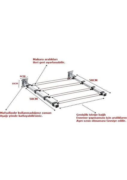 Duvara Monteli Çamaşır Kurutma Askısı Makaralı Çamaşır Askısı