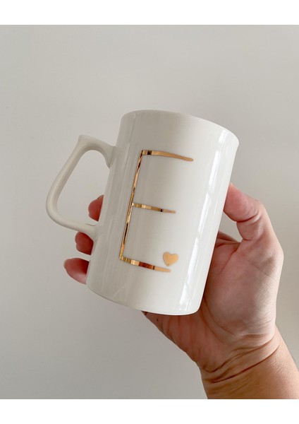 24K Altın Yaldızlı Porselen MUG-280CC - E Harfi -