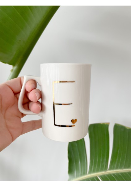 24K Altın Yaldızlı Porselen MUG-280CC - E Harfi -