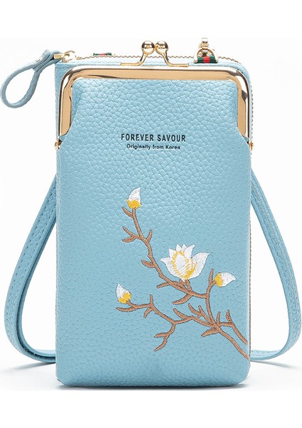 Işlemeli Kadın Mini Cep Telefonu Crossbody Uzun Cüzdan Çanta (Yurt Dışından)
