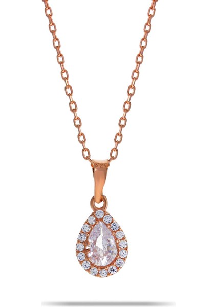 Kuvars Rose Gümüş Mini Damla Kolye 7039