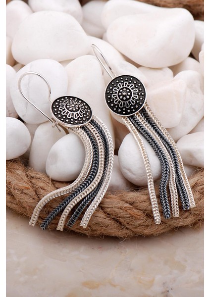 Midyat Hasırı Elişi Tasarım Gümüş Küpe 2615