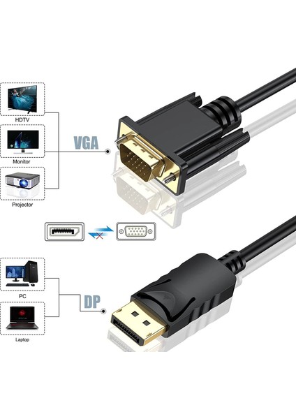 1.5 Metre Display Port To VGA Kablo Display VGA Dp To VGA 1.5m Displayport Erkek VGA Erkek Kablo