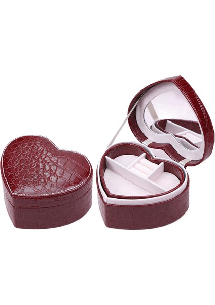 Mücevher Kutusu Pu Yaratıcı Moda Kalp Şeklinde Çift Katmanlı Düğün Hediyesi Takı Yüzük El Takı Takı Saklama Kutusu (Yurt Dışından)