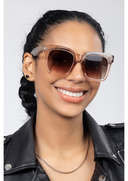 PL21KG014R05 Büyük Kare Model Çivi Detaylı Kadın Güneş Gözlüğü