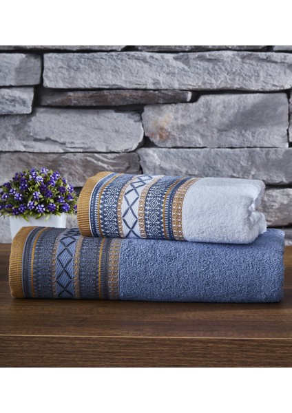 Pamuk Jakarlı 50X90cm ve 70X140cm 2'li Banyo Havlu Seti - Kod 9802