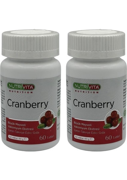 Cranberry 500 mg 2 x 60 Tablet Büyük Meyveli Vaksiniyum