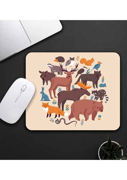 Baskılı Kupa & Bej Renk Hayvan Motifli Mouse Pad 23X19CM Fare Altlığı Kaydırmaz Taban DE585 Ofis Hediyesi