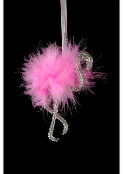 Flamingo Dikiz Süsü Gümüş Taş & Şeker Pembe Tüy