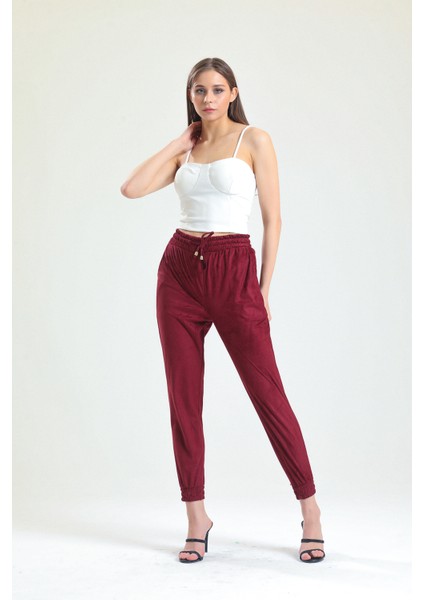 Beli ve Paçaları Lastikli Süet Pantolon | PNT33895