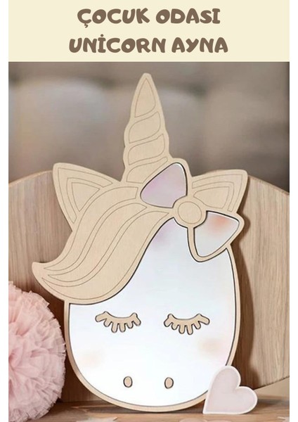 Çocuk Odası Aynası Unicorn Model Duvara Yapışabilen Özel Tasarım Kırılmaz Ayna Ahşap Çocuk Hediyesi