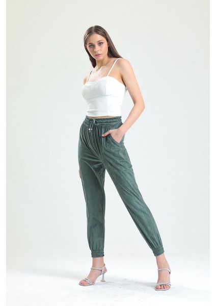 Beli ve Paçaları Lastikli Süet Pantolon | PNT33895
