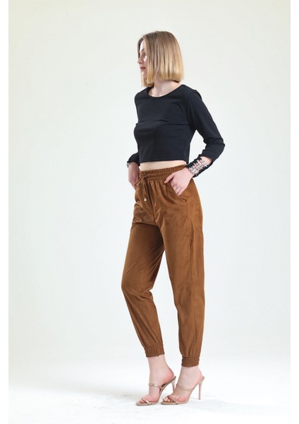 Beli ve Paçaları Lastikli Süet Pantolon | PNT33895 modelleri