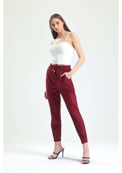 Beli ve Paçaları Lastikli Süet Pantolon | PNT33895