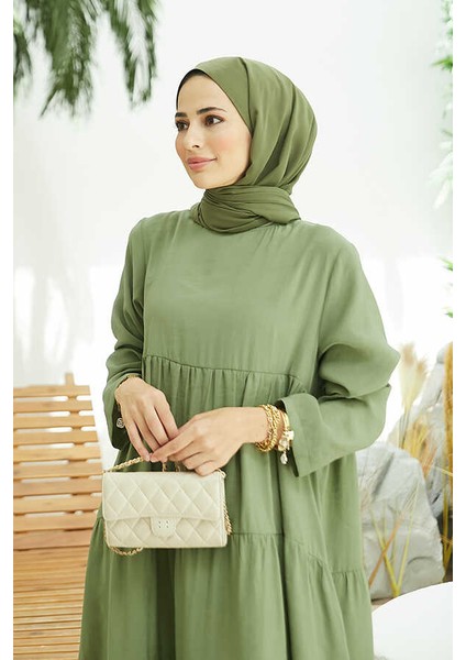 6400-MODAL Büzgülü Elbise Haki fiyatları