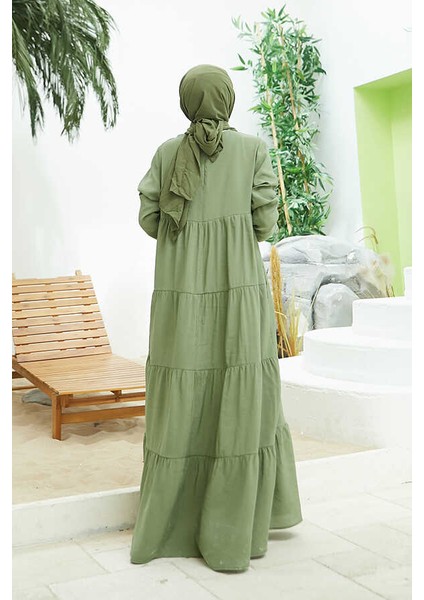 6400-MODAL Büzgülü Elbise Haki modelleri