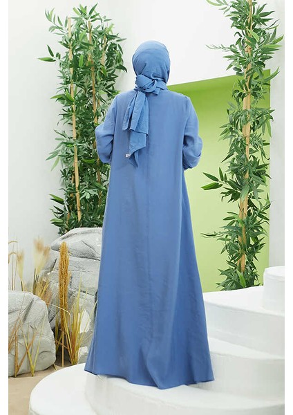 6482-MODAL A Pileli Elbise Indigo modelleri