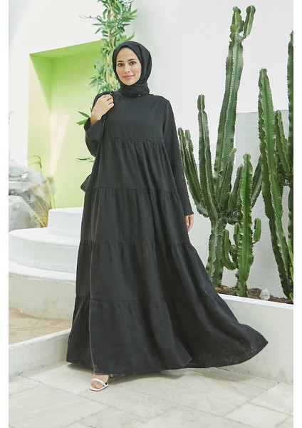 6400-MODAL Büzgülü Elbise Siyah