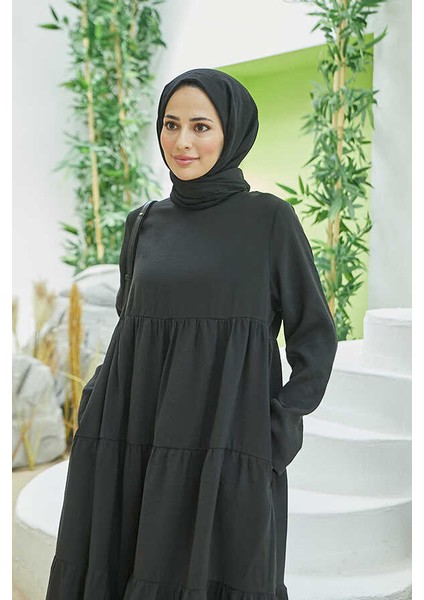 6400-MODAL Büzgülü Elbise Siyah modelleri
