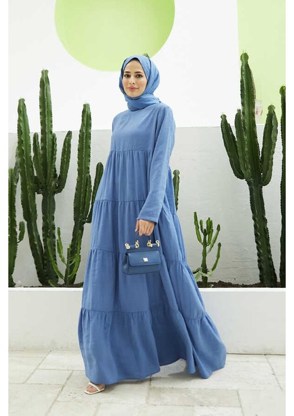 6400-MODAL Büzgülü Elbise Indigo