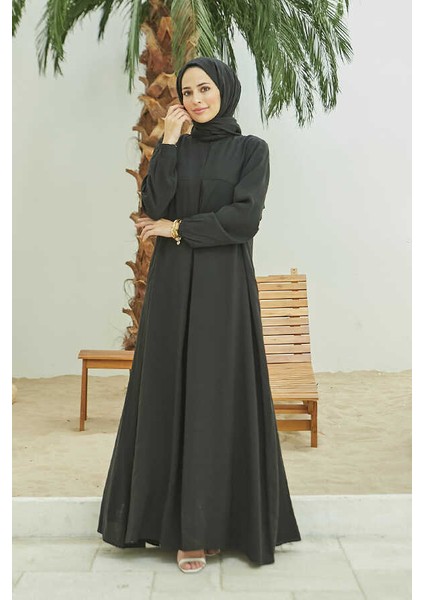 6482-MODAL A Pileli Elbise Siyah fırsatları