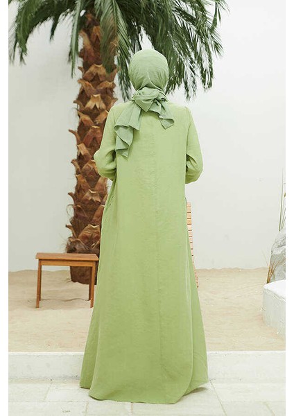 6482-MODAL A Pileli Elbise Fıstık Yeşili fırsatları