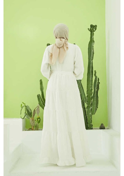 6599-BERLIN Fırfırlı Elbise Beyaz modelleri