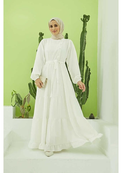 6599-BERLIN Fırfırlı Elbise Beyaz fırsatları