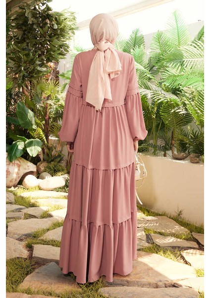 6549-BERLIN Düğmeli Büzgülü Ferace Pudra fiyatları