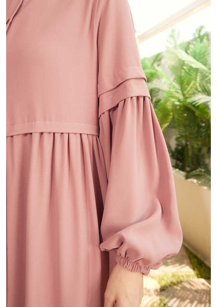 6549-BERLIN Düğmeli Büzgülü Ferace Pudra indirimleri