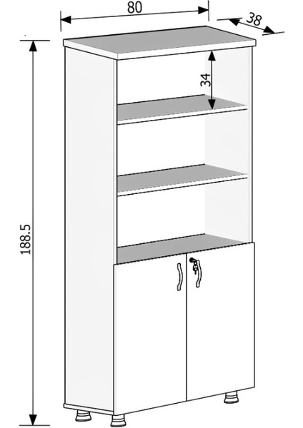 Büyük Boy Yarım Kapak Kitaplık Dosya Dolabı TEAK - 80X38X188