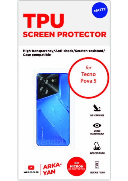 Tecno Pova 5 Mat Arka ve Yan Kaplama Köşeler Dahil Kaplayan Hd Film fiyatları