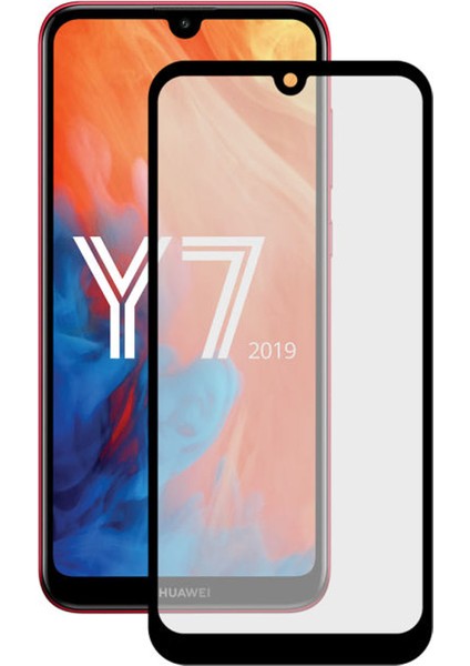 Huawei Y7 2019 ile Uyumlu Çerçeveli Tam Kaplayan Temperli Ekran Koruyucu - FC003