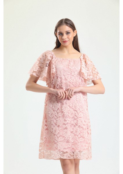 Kollar Volanlı Içi Astarlı Dantel Elbise | ELB33541