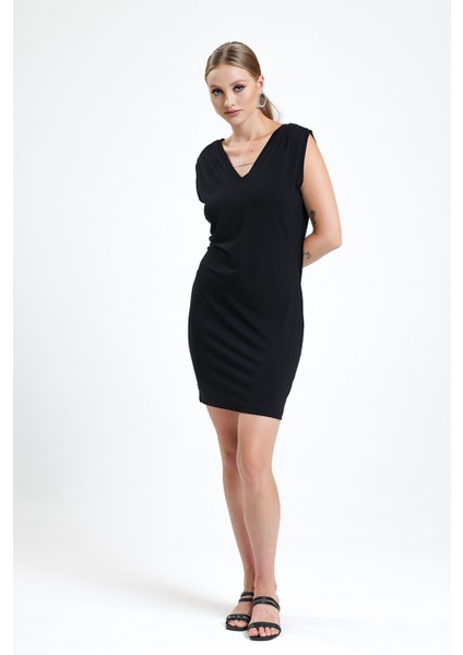 V Yaka Kolsuz Viskon Elbise | ELB35023 fiyatları