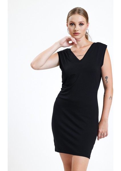 V Yaka Kolsuz Viskon Elbise | ELB35023 modelleri