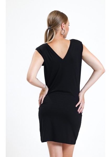 V Yaka Kolsuz Viskon Elbise | ELB35023 indirimleri