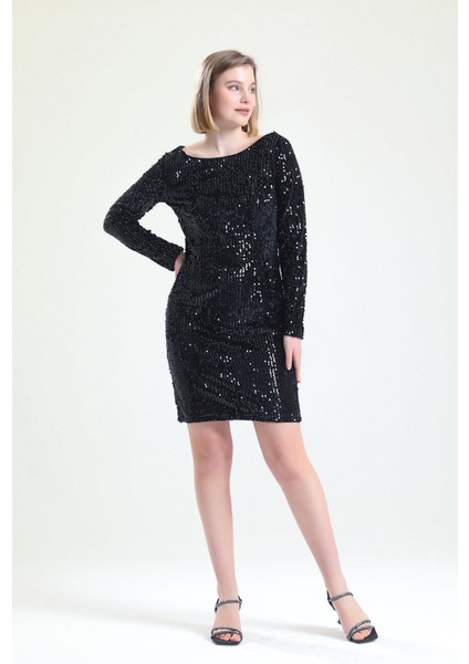 Gizli Fermuarlı Kadife Payetli Abiye Elbise | ELB32493 modelleri