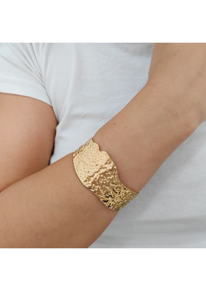 Gold Kalın Kelepçe Dizayn Çelik Bayan Bileklik ET80SR fırsatları