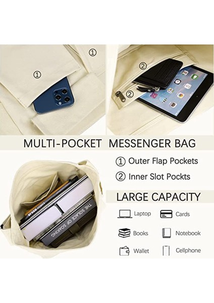 Kanvas Messenger Çanta - Çok Cepli Crossbody Tote (Yurt Dışından)