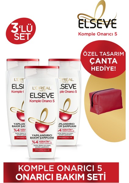 Elseve Komple Onarıcı 5 Yapılandırıcı Bakım Şampuan 450ML 3'lü Onarıcı Saç Bakım Seti