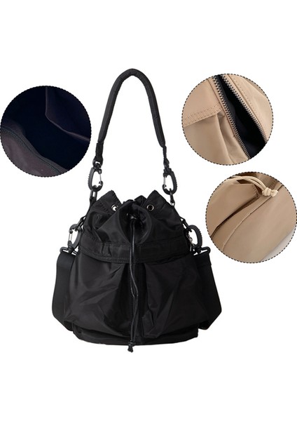 Women's Drawstring Bucket Bag - Casual Nylon Crossbody Purse (Yurt Dışından)