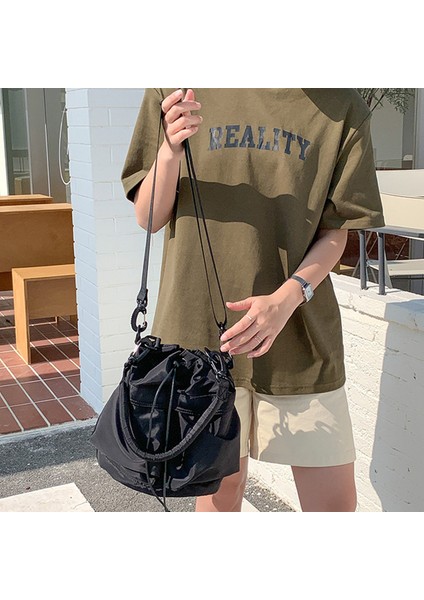 Women's Drawstring Bucket Bag - Casual Nylon Crossbody Purse (Yurt Dışından)