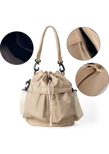 Women's Drawstring Bucket Bag - Casual Nylon Crossbody Purse (Yurt Dışından)