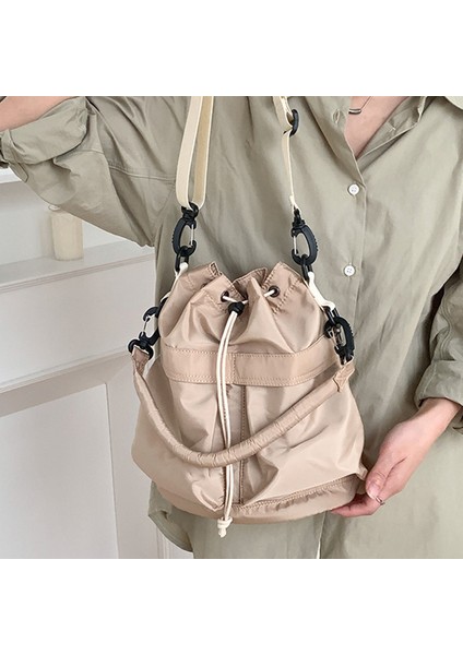 Women's Drawstring Bucket Bag - Casual Nylon Crossbody Purse (Yurt Dışından)