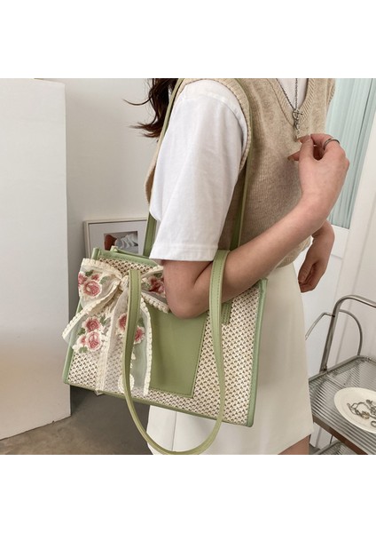 Yeni Moda Dokuma Tote Çanta: Büyük Kapasiteli Hasır Omuz Çantası (Yurt Dışından)
