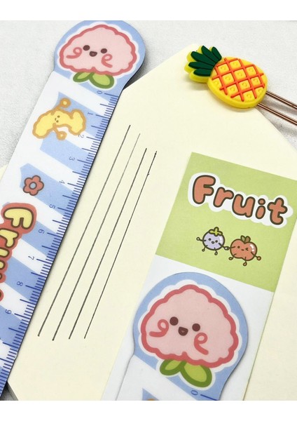 Kawaii Fruit Pembe Meyve Desenli Mıknatıslı Kitap Ayracı ve Cetvel / Yer Imi fiyatları