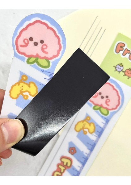 Kawaii Fruit Pembe Meyve Desenli Mıknatıslı Kitap Ayracı ve Cetvel / Yer Imi modelleri